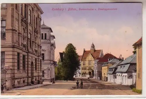 61169 Ak Rumburg in Böhmen Dammstrasse und Staatsgymnasium um 1915