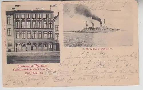 63506 Mehrbild Ak Kiel Restaurant Walhalle und S.M.S. Kaiser Wilhelm II, 1901