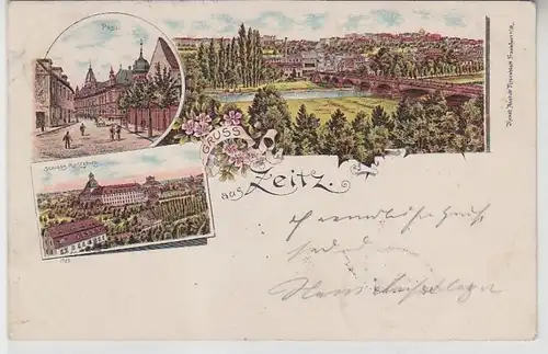 63401 Ak Lithographie Gruß aus Zeitz Post & Schloß Moritzburg 1898