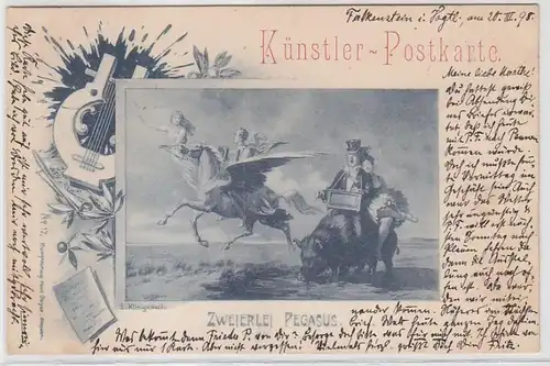 63354 Artiste Carte postale de E. Klingbeall "Deux types Pegasus" Humor 1898