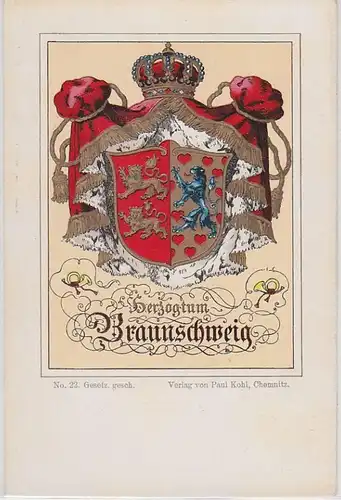 63352 Wappen Ak Lithographie Herzogtum Braunschweig um 1900
