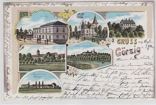 63330 Ak Lithographie Gruß aus Görzig Gasthof usw. 1905