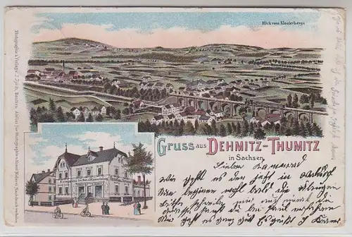 63320 Humor Ak Lithographie Gruß aus Dehmitz-Thumitz in Sachsen 1901
