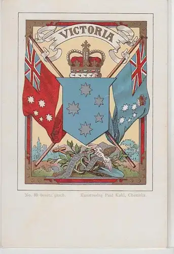 63259 Wappen Ak Lithographie Victoria (Australien) um 1900