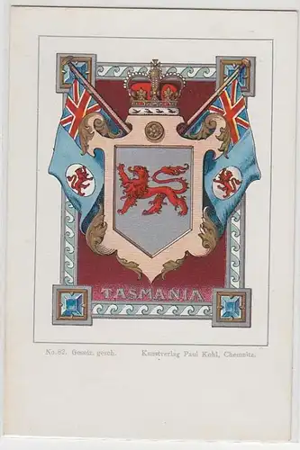 63240 Wappen Ak Lithographie Tasmania (Australien) um 1900