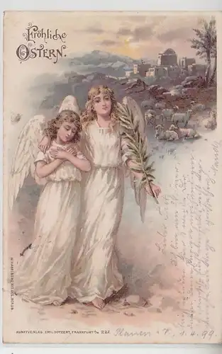 63217 Fröhliche Ostern Ak 2 Engel vor biblischer Landschaft 1899