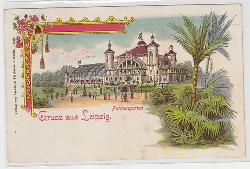 63186 Ak Lithographie Gruß aus Leipzig Palmengarten um 1900