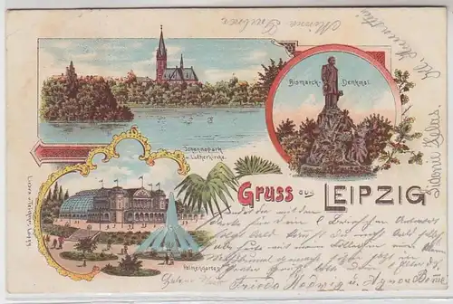 63177 Ak Lithographie Gruß aus Leipzig Johannapark, Palmengarten usw. 1899