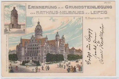 63174 Ak Lithographie Leipzig Rathaus Neubau 1899