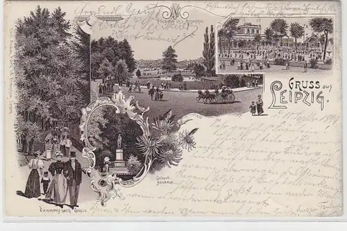 63172 Ak Lithographie Gruß aus Leipzig Rosenthal, Gellertdenkmal usw. 1899