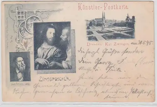 63141 Künstler-Postkarte Dresden Kgl. Zwinger und Zinsgroschen 1898