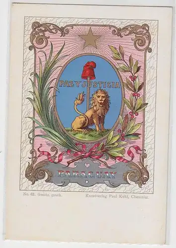 63117 Wappen Ak Lithographie Republik Paraguay um 1900