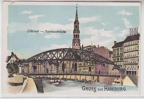 63073 Ak Salutation de Hambourg Zolzcanal Kornhausbrücke vers 1900