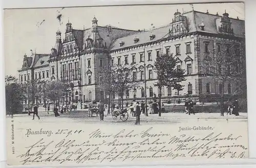 63044 AK Hamburg Justiz-Gebäude davor einige Kutschen 1901