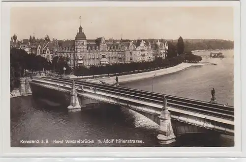 63040 AK Konstance am Bodensee Horst Wesselbrücke mit Adolf Hitlerstrasse 1936