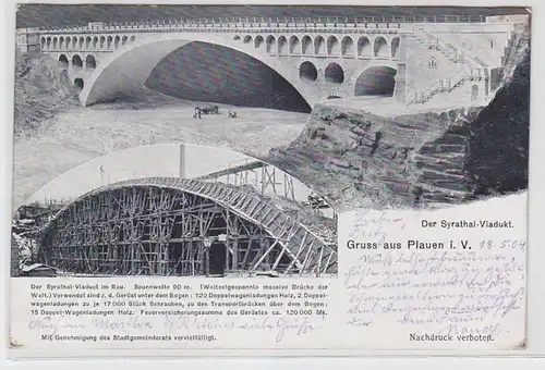 63013 Ak Gruß aus Plauen im Vogtland Bau des Syratal Viadukt 1904