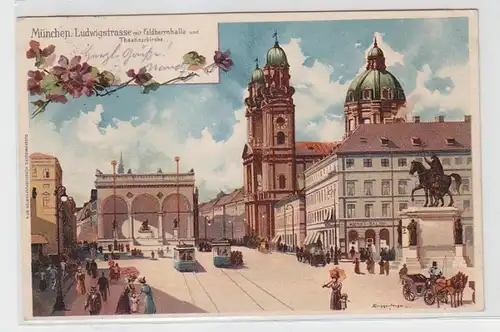 63004 Ak Munich Ludwigstrasse avec Feldherrnhalle 1902