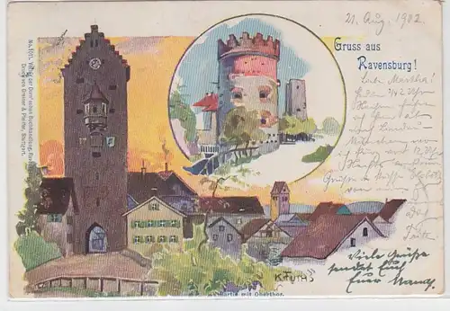 62992 Ak Lithographie Salutation de Ravensburg Partie avec Oberthor 1902