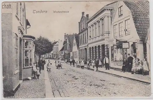 62938 Ak Tondern Tønder Westerstrasse avec des magasins vers 1910