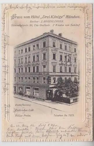 62912 Ak Salutation de l'hôtel "Trois Rois" Munich Schwanthalerstraße 38, 1902
