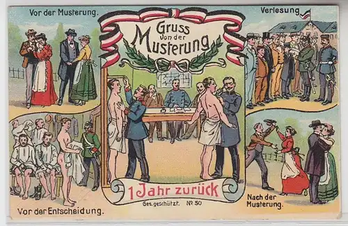 62899 Ak Militär Humor Gruss von der Musterung 1909