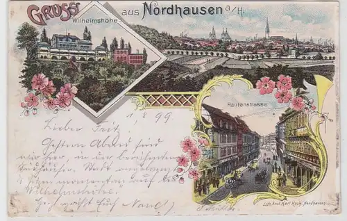 62890 Ak Lithografie Gruss aus Nordhausen am Harz Rautenstr., Wilhelmshöhe 1899