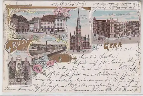 62889 Ak Lithografie Gruss aus Gera Hotel zum schwarzen Bär usw. 1898