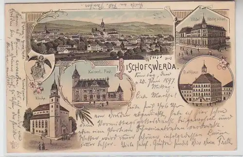 62884 Ak Lithografie Gruss aus Bischofswerda Hotel König Albert usw. 1897