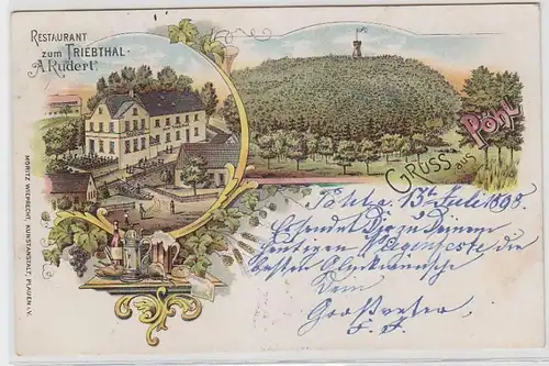 62883 Ak Lithografie Gruss aus Pöhl Restaurant zum Triebthal A. Rudert 1898