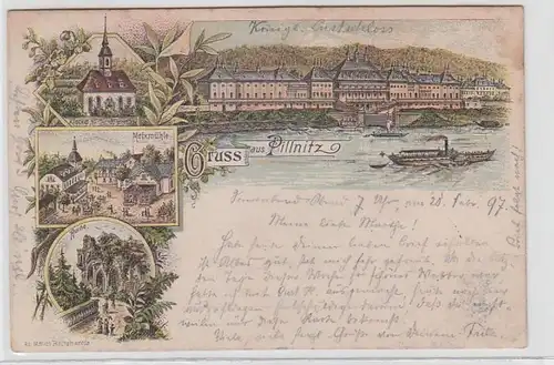 62879 Ak Lithografie Gruss aus Pillnitz Meixmühle usw. 1897