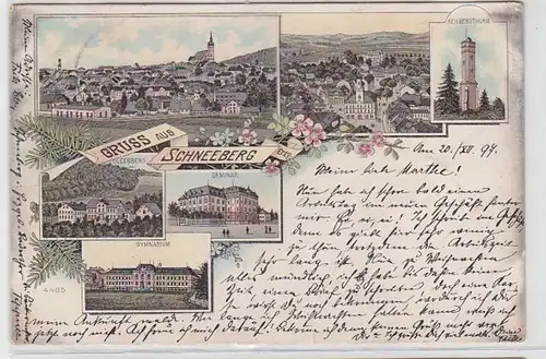 62876 Ak Lithographie Gruss aus Schneeberg im Erzgebirge 1897