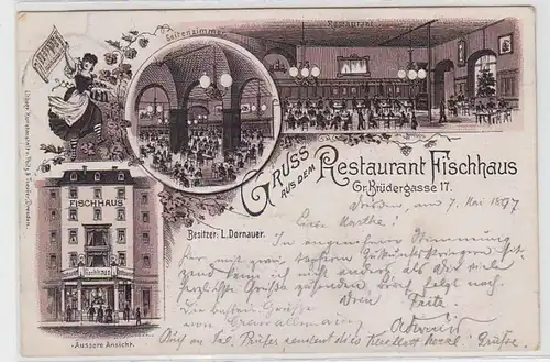 62875 Ak Lithographie Gruß aus dem Restaurant Fischhaus Dresden 1897