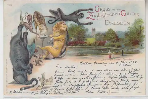 62872 Ak Lithographie Gruß aus dem Zoologischen Garten Dresden 1897