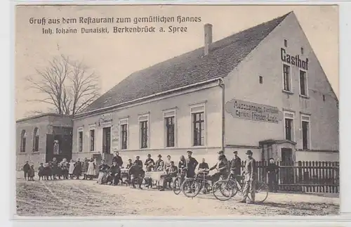 62825 Ak Berkenbrück a. Spree Gruß aus dem Restaurant zum gemütlichen Hannes 1908