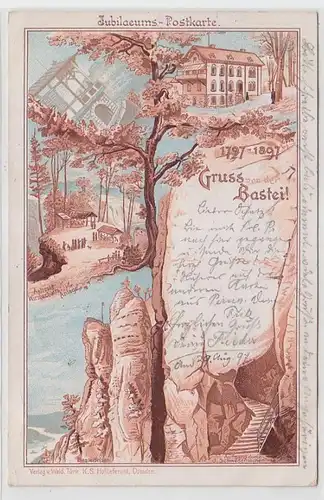 62797 Jubiläums Postkarte Gruß von der Bastai 1797-1897