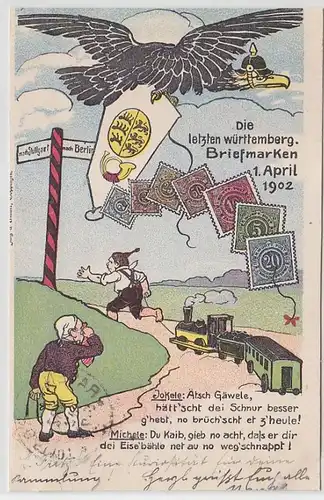 62782 Humor Ak Die letzten württembergischen Briefmarken 1. April 1902