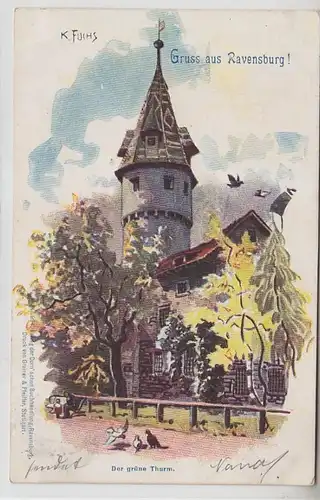 62776 Ak Lithographie Salutation de Ravensburg de la tour verte 1898