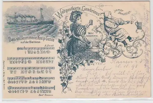 62773 Carte postale mondiale "Gambrinus" Le génie parfait du Kneip de la bière " 1898