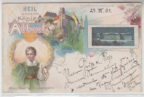 62772 Carte postale anniversaire salut notre Saxe Roi Albert Kochenbergpalais 1901