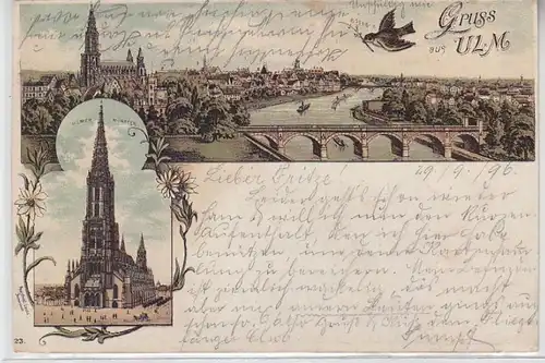 62771 Ak Lithographie Gruss de Ulm TotalVue, Ulmer Münster 1896