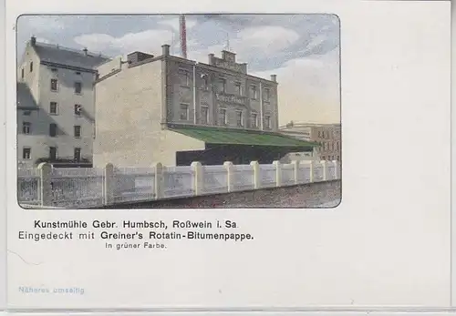 62741 Reklame Ak Kunstmühle Gebr. Humbsch Rosswein in Sa. um 1920