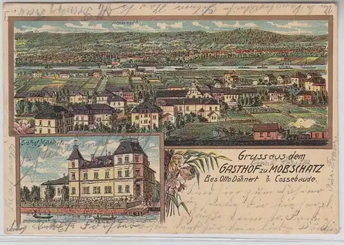 62736 Ak Lithographie Gruß aus dem Gasthof zu Mobschatz bei Cossebaude 1901