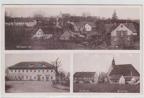 62727 Mehrbild Ak Rüsseina Gasthof, Schule, Kirche um 1930
