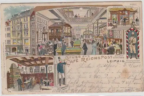 62715 Ak Lithographie Gruß aus dem Café Reichspost Leipzig 1905