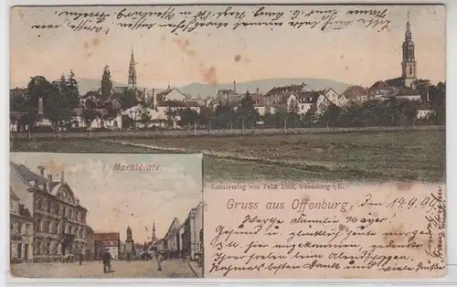 62702 Ak Gruss aus Offenburg Marktplatz und Totalansicht 1899