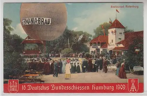 62694 Ak 16. Deutsches Bundesschiessen Hamburg 1909 mit Fesselballon