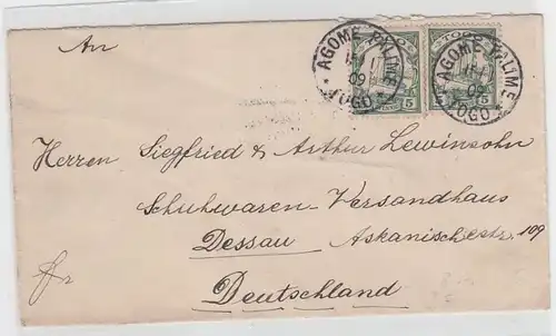 62693 Brief von Deutsche Kolonie Togo Stempel Agome Palime 1909 nach Dessau