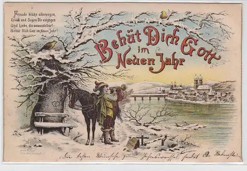 62676 Künstler Postkarte Bruno Bürger "Behüt Dich Gott im Neuen Jahr" 1898