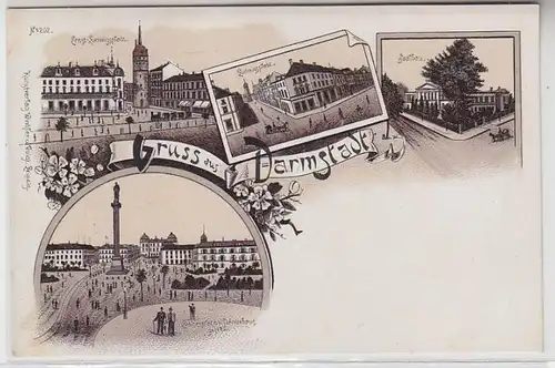 62671 Ak Lithografie Gruss aus Darmstadt Ludwigsplatz Louisenplatz u.a. um 1900