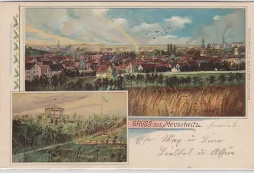 61155 Mehrbild Ak Lithographie Gruß aus Meuselwitz Totalansicht 1906